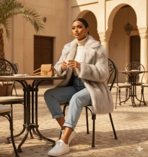 Alternative view of Oversized Fur Blazer – Light Grey