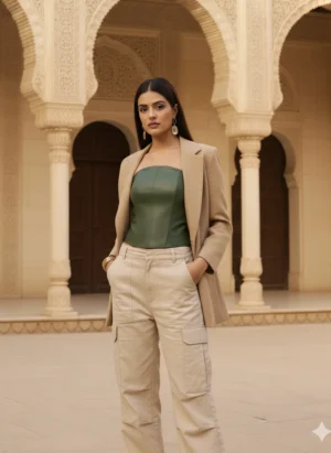 Alternative view of Classic Leather Corset - Olive Green