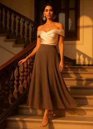 Alternative view of Chiffon Midi Skirt - Brown