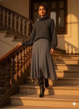 Chiffon Midi Skirt -Dark Grey