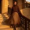 Chiffon Midi Skirt - Dark Brown