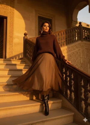 Chiffon Midi Skirt - Dark Brown