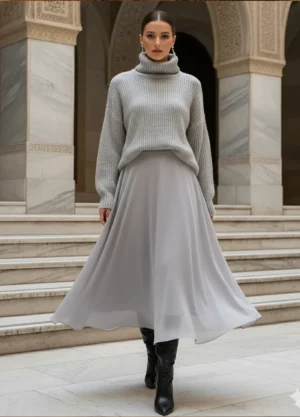 Chiffon Midi Skirt - Light Grey