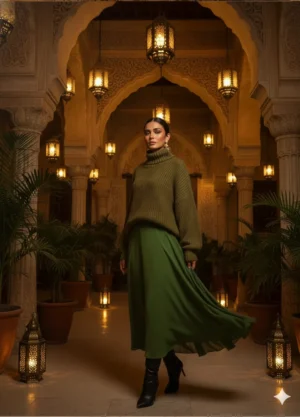 Chiffon Midi Skirt - Olive Green