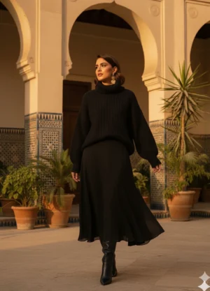 Chiffon Midi Skirt -Black