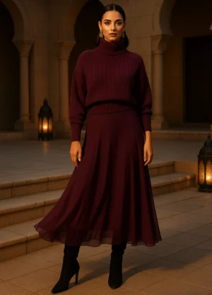 Chiffon Midi Skirt - Burgundy