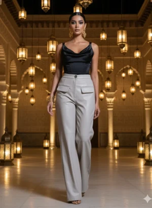Alternative view of Classic Wide-Leg Pants - Light Grey