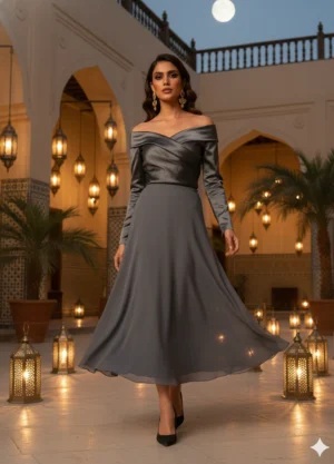 Alternative view of Chiffon Midi Skirt -Dark Grey