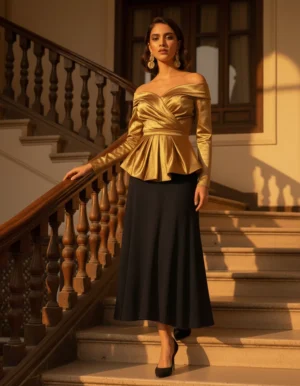 Alternative view of Chiffon Midi Skirt -Black