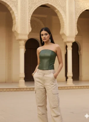 Classic Leather Corset - Olive Green