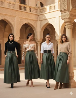 Alternative view of Vivica Signature Pleated Skirt - Olive Green