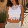White Cotton Lace Crop Top